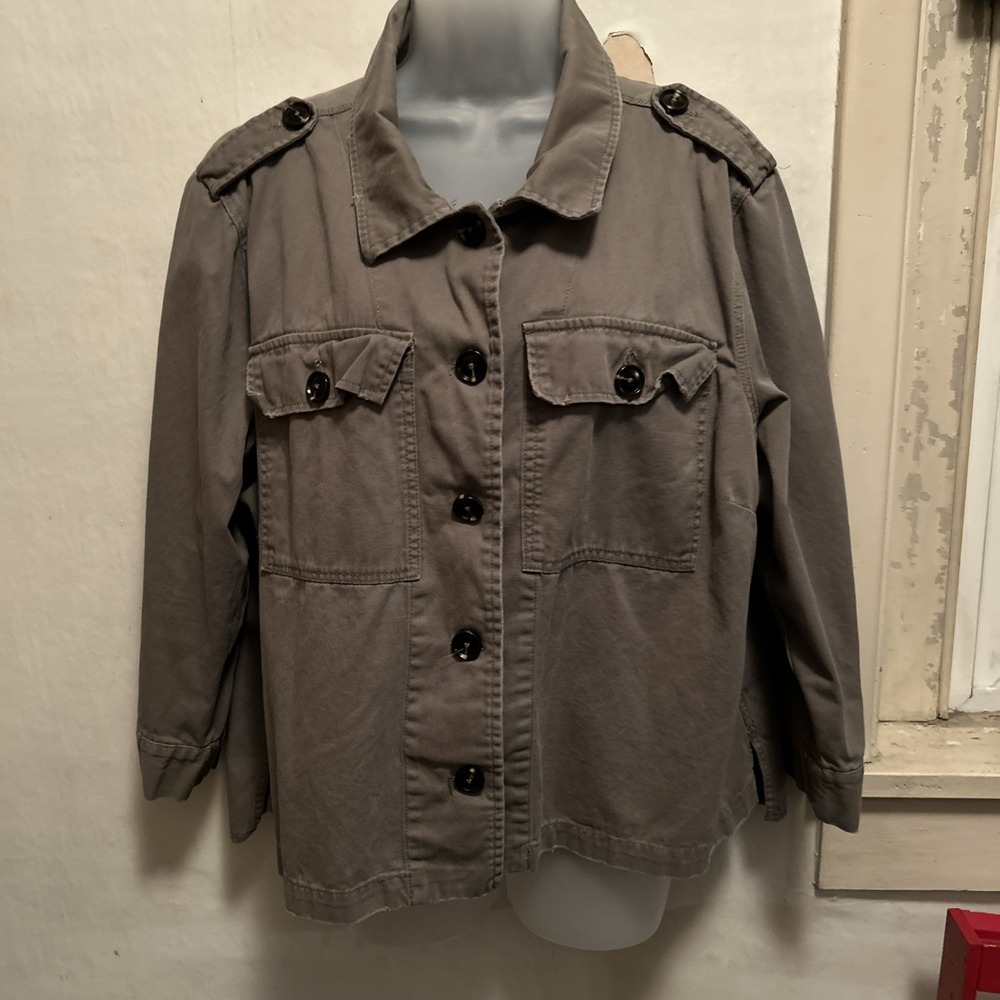 Alexander Jordan Womens  L/S  Button Military Style Green Khaki Jacket Blazer 1X